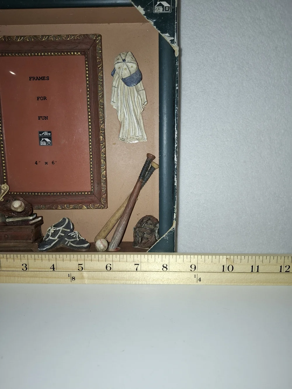 Vintage Baseball Shadow Box Wooden Picture Frame - Green & Tan